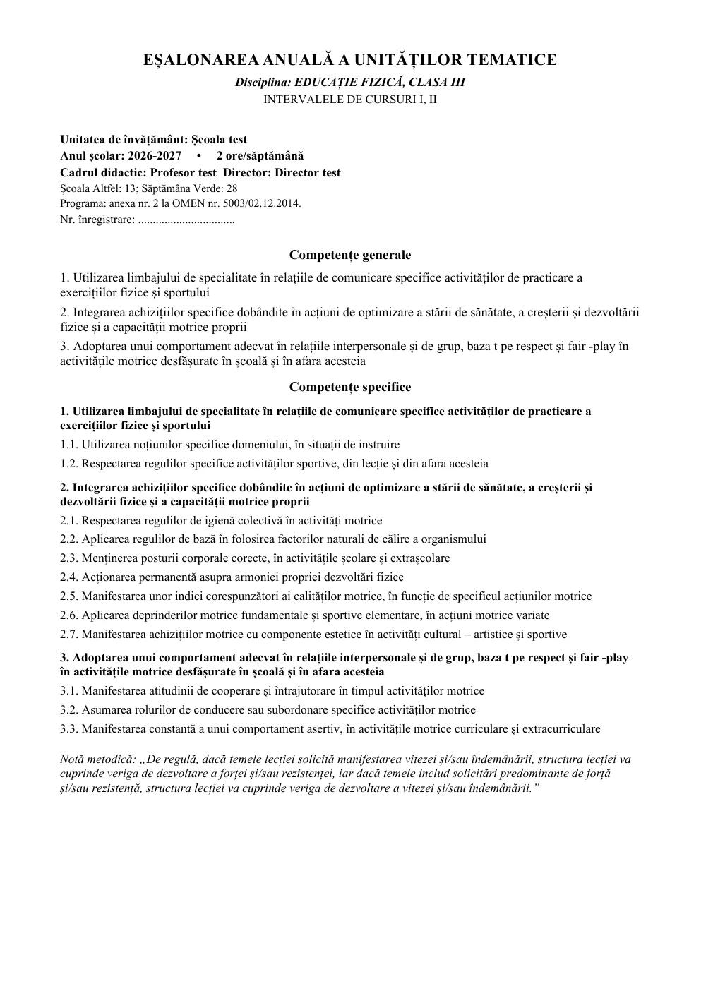 Eșalonare modulele I-II — clasa III — pagina 1