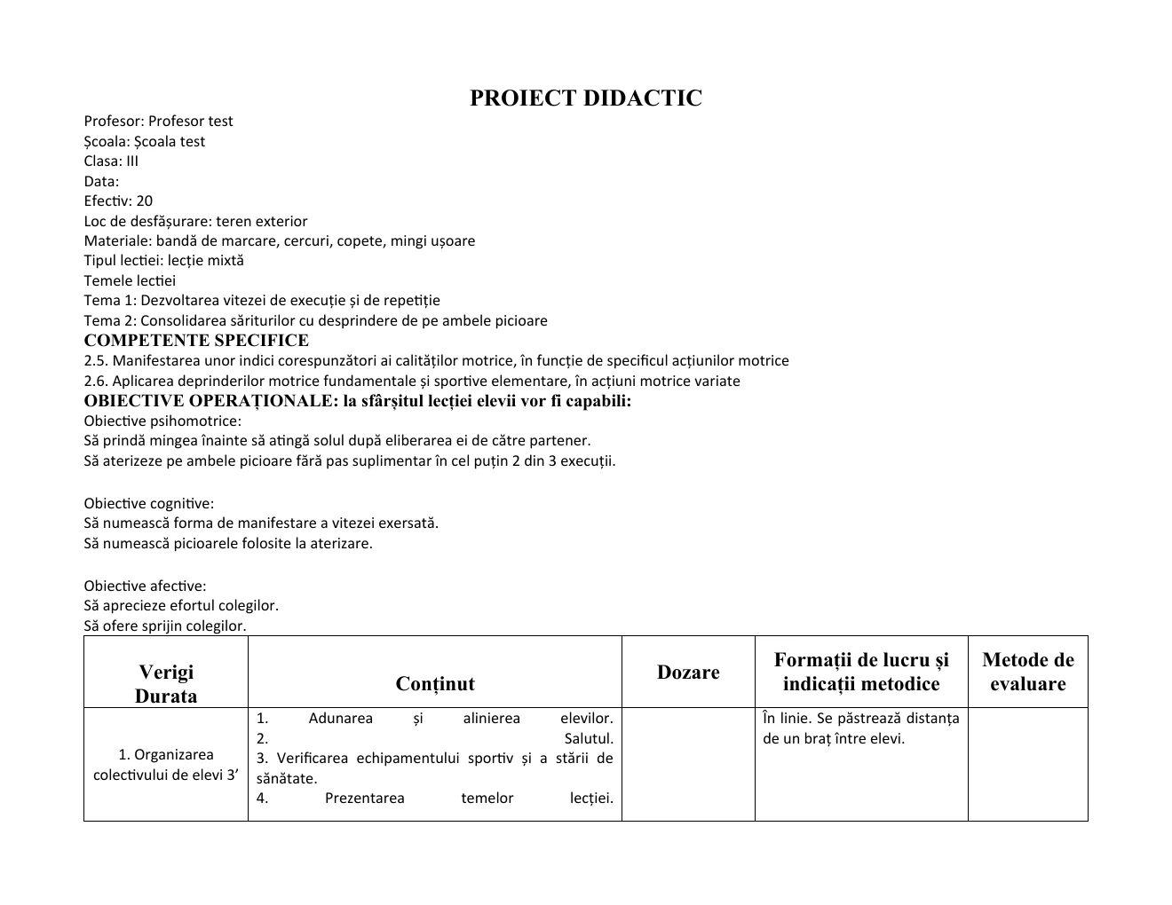 Plan de lecție 1 — clasa III — pagina 1