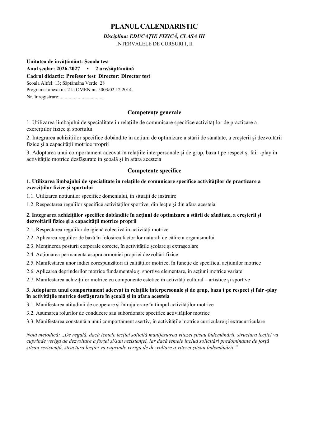 Planificare modulele I-II — clasa III — pagina 1