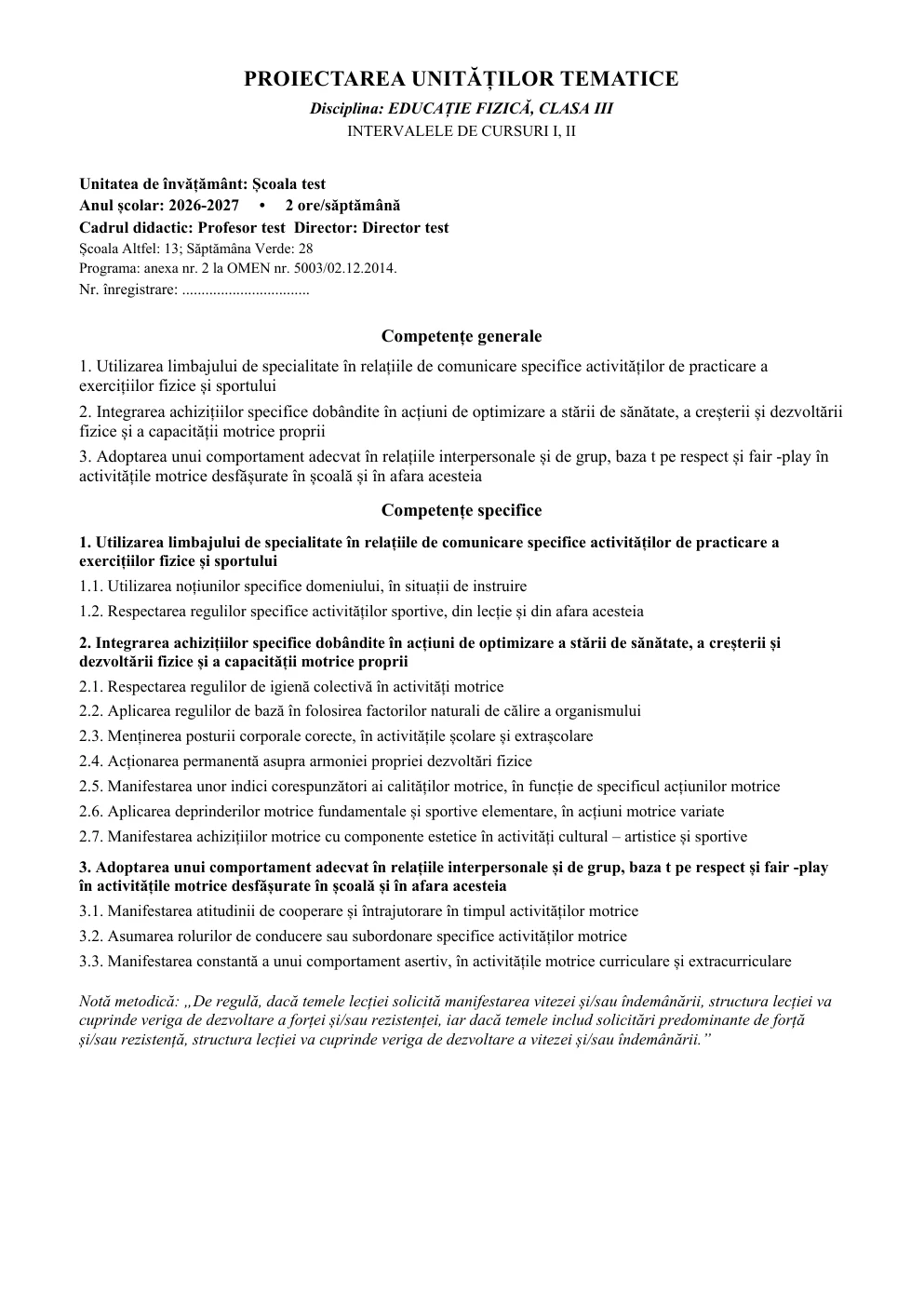 Proiectarea unităților tematice modulele I-II — clasa III — pagina 1