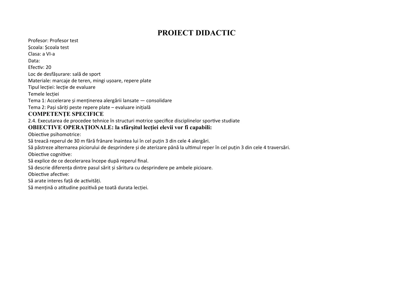 Plan de lecție 1 — clasa VI — pagina 1