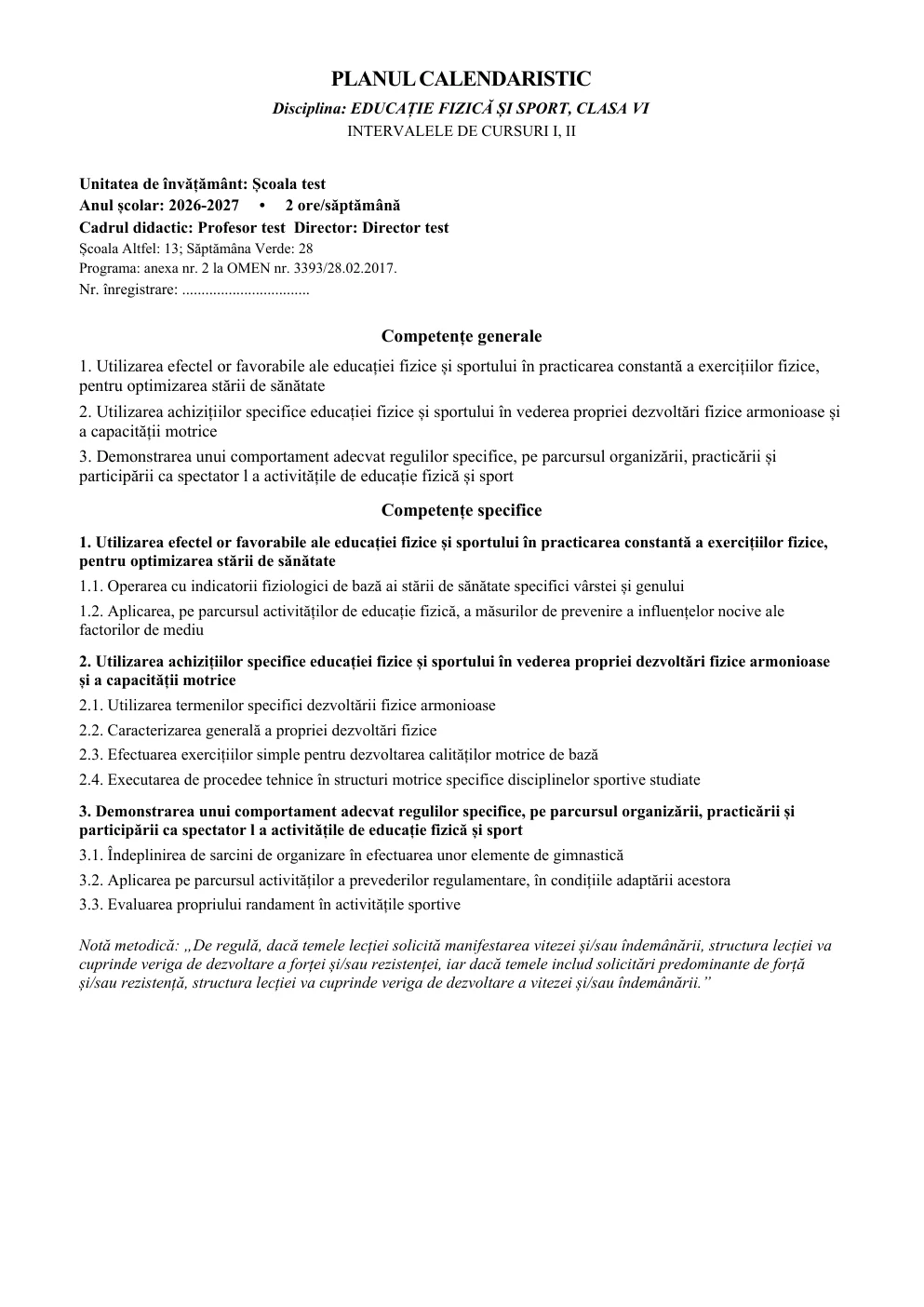 Planificare modulele I-II — clasa VI — pagina 1